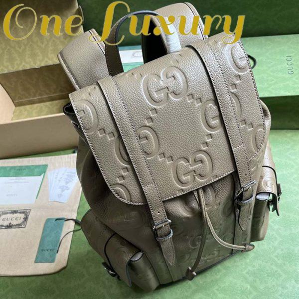 Replica Gucci Unisex Jumbo GG Backpack Dark Green Leather Cotton Linen Top Handle 4