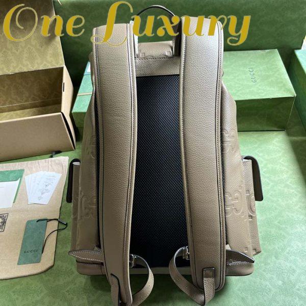 Replica Gucci Unisex Jumbo GG Backpack Dark Green Leather Cotton Linen Top Handle 5