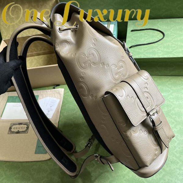 Replica Gucci Unisex Jumbo GG Backpack Dark Green Leather Cotton Linen Top Handle 6