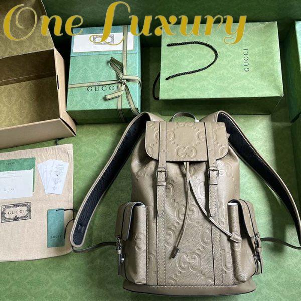 Replica Gucci Unisex Jumbo GG Backpack Dark Green Leather Cotton Linen Top Handle 7