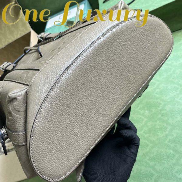 Replica Gucci Unisex Jumbo GG Backpack Dark Green Leather Cotton Linen Top Handle 9