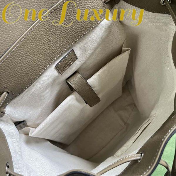 Replica Gucci Unisex Jumbo GG Backpack Dark Green Leather Cotton Linen Top Handle 10