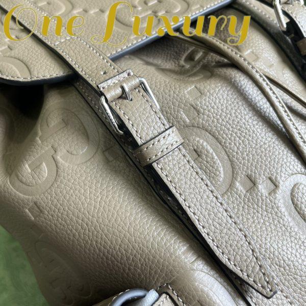 Replica Gucci Unisex Jumbo GG Backpack Dark Green Leather Cotton Linen Top Handle 11