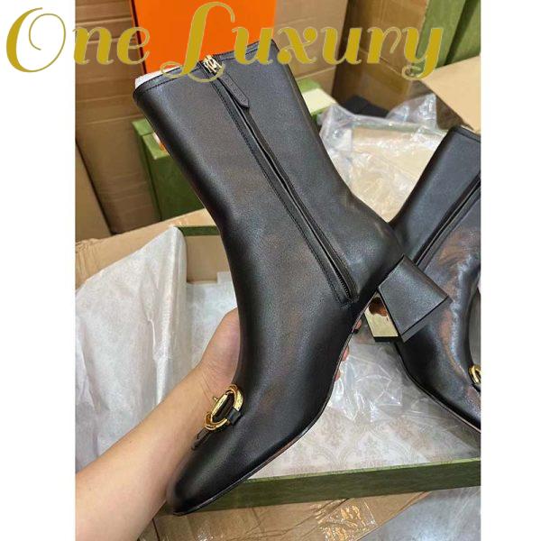 Replica Gucci Women GG Mid-Heel Ankle Boot Horsebit Black Leather 6 Cm Heel 6