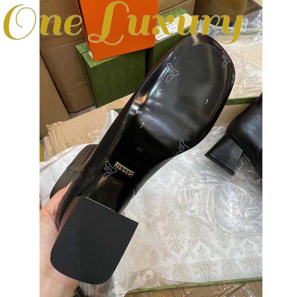 Replica Gucci Women GG Mid-Heel Ankle Boot Horsebit Black Leather 6 Cm Heel 9