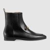 Replica Gucci Women Gucci Jordaan Leather Ankle Boot in Black Leather 1.3 cm Heel