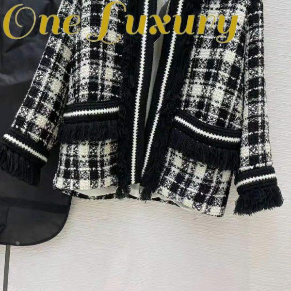 Replica Gucci Women Tweed Jacket Ivory and Black Check Tweed Black Ribbon Wool 8