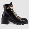 Replica Gucci Women Gucci Leather Ankle Boot with Belt in Black Leather 6 cm Heel 13