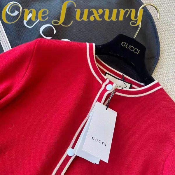 Replica Gucci Women Wool Jacket with Contrast Trim Besom Pockets Crew Neck-Red 7