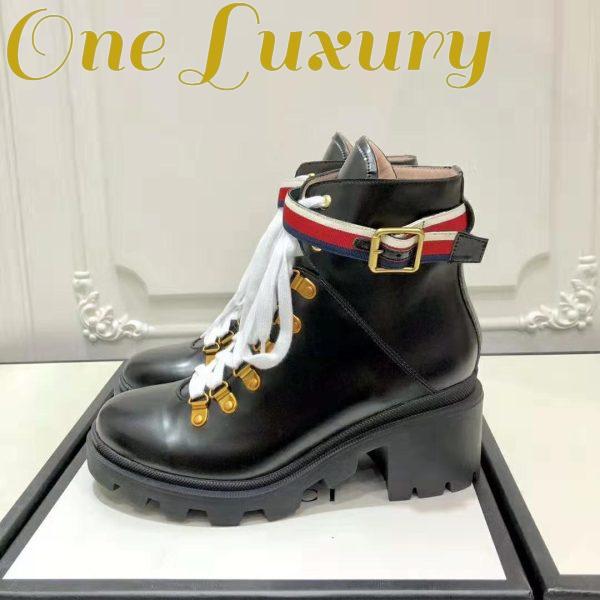 Replica Gucci Women Gucci Leather Ankle Boot with Sylvie Web in Black Leather 2.5 cm Heel 6