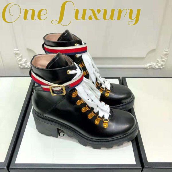 Replica Gucci Women Gucci Leather Ankle Boot with Sylvie Web in Black Leather 2.5 cm Heel 7