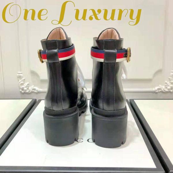 Replica Gucci Women Gucci Leather Ankle Boot with Sylvie Web in Black Leather 2.5 cm Heel 8
