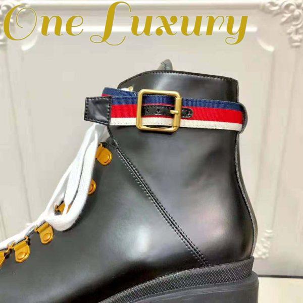Replica Gucci Women Gucci Leather Ankle Boot with Sylvie Web in Black Leather 2.5 cm Heel 10