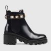 Replica Gucci Women Leather Ankle Boot with Fringe Double G Hardware-Black 12