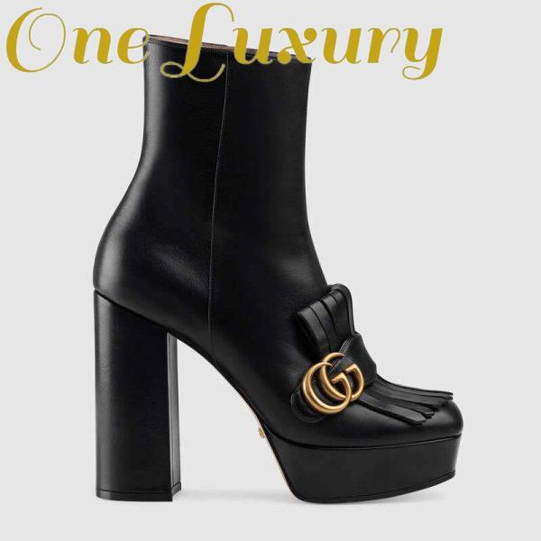 Replica Gucci Women Leather Ankle Boot with Fringe Double G Hardware-Black