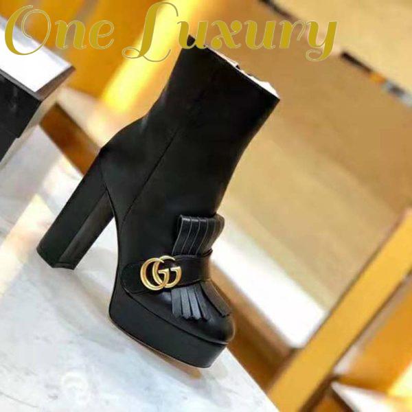 Replica Gucci Women Leather Ankle Boot with Fringe Double G Hardware-Black 3