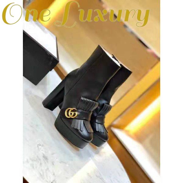 Replica Gucci Women Leather Ankle Boot with Fringe Double G Hardware-Black 4