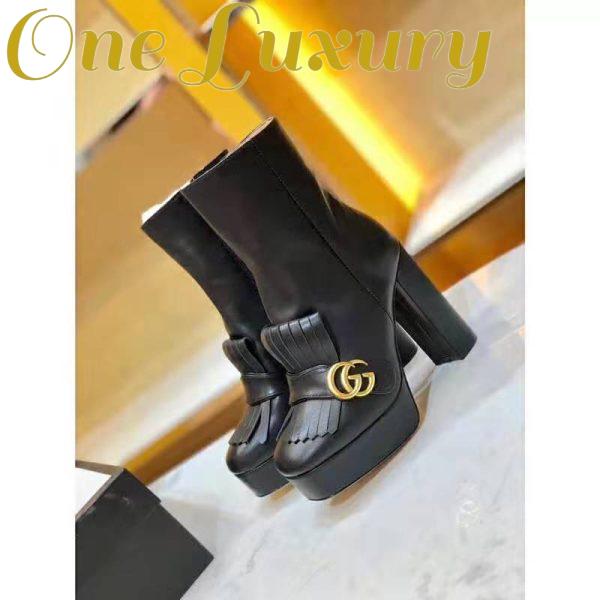 Replica Gucci Women Leather Ankle Boot with Fringe Double G Hardware-Black 5