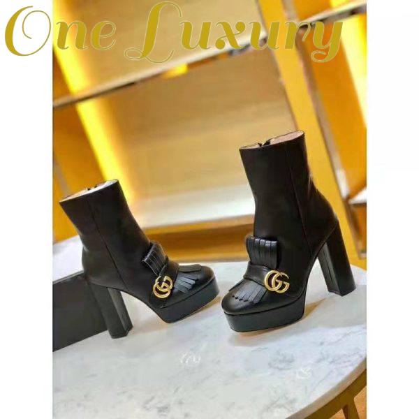 Replica Gucci Women Leather Ankle Boot with Fringe Double G Hardware-Black 6