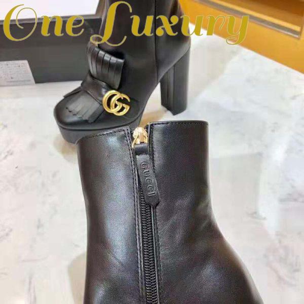 Replica Gucci Women Leather Ankle Boot with Fringe Double G Hardware-Black 10