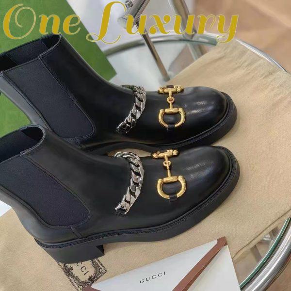 Replica Gucci Women’s Chelsea Boot Chain Black Leather Horsebit 3 cm Heel 4