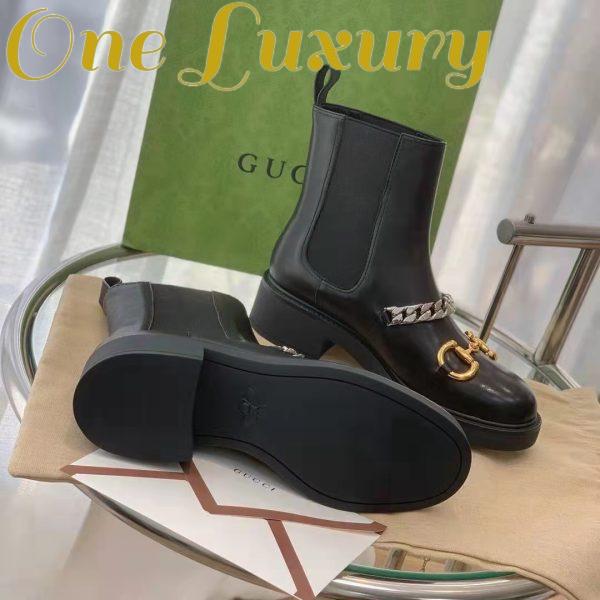 Replica Gucci Women’s Chelsea Boot Chain Black Leather Horsebit 3 cm Heel 5