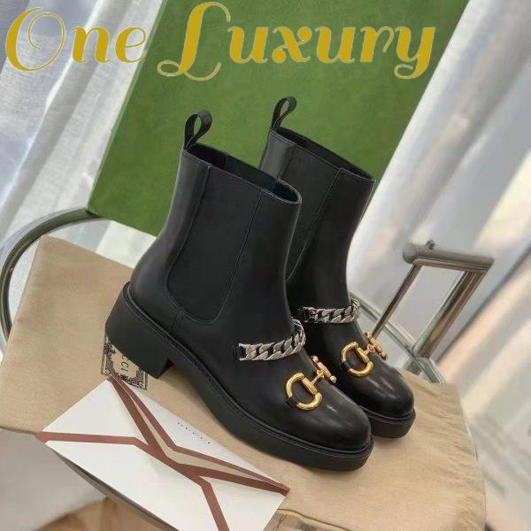 Replica Gucci Women’s Chelsea Boot Chain Black Leather Horsebit 3 cm Heel 6