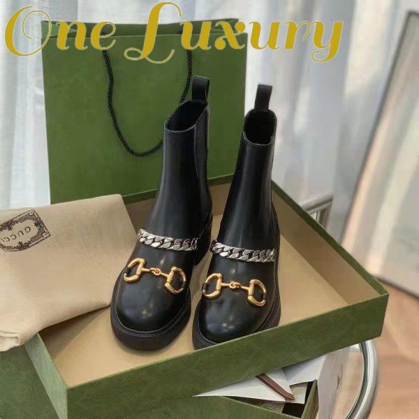 Replica Gucci Women’s Chelsea Boot Chain Black Leather Horsebit 3 cm Heel 8
