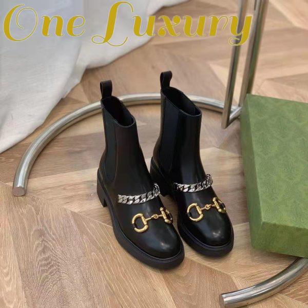 Replica Gucci Women’s Chelsea Boot Chain Black Leather Horsebit 3 cm Heel 10