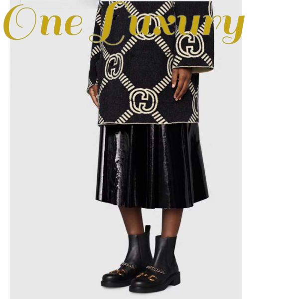 Replica Gucci Women’s Chelsea Boot Chain Black Leather Horsebit 3 cm Heel 12
