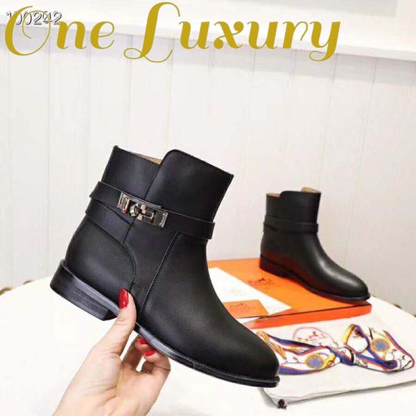 Replica Hermes Women Neo Ankle Boot Calfskin with Iconic Buckle-Black 10