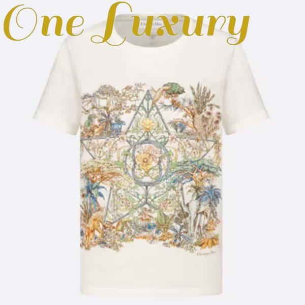 Replica Dior Women CD T-Shirt White Cotton Linen Jersey Multicolor Étoile De Voyage Motif