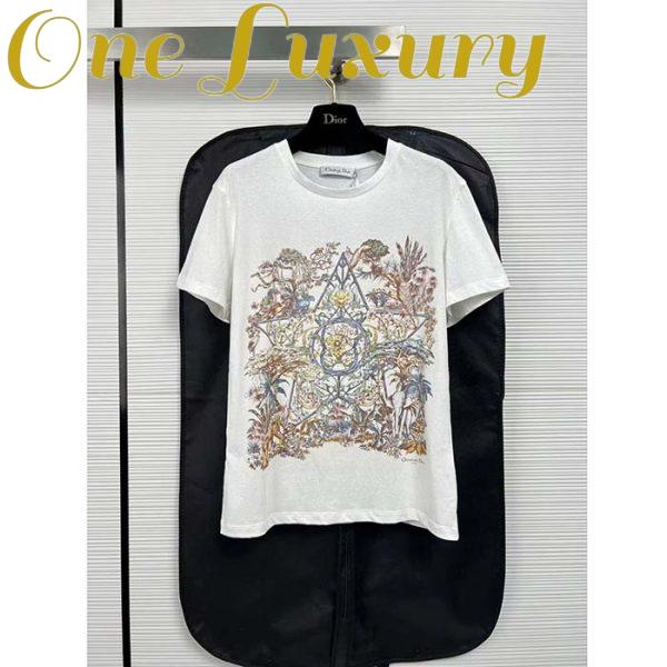 Replica Dior Women CD T-Shirt White Cotton Linen Jersey Multicolor Étoile De Voyage Motif 2