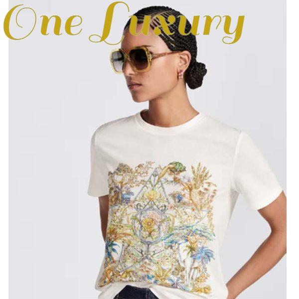Replica Dior Women CD T-Shirt White Cotton Linen Jersey Multicolor Étoile De Voyage Motif 12