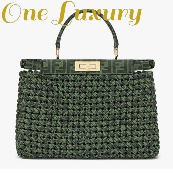 Replica Fendi Women Peekaboo Iconic Medium Jacquard Fabric Interlace Bag-Dark Green