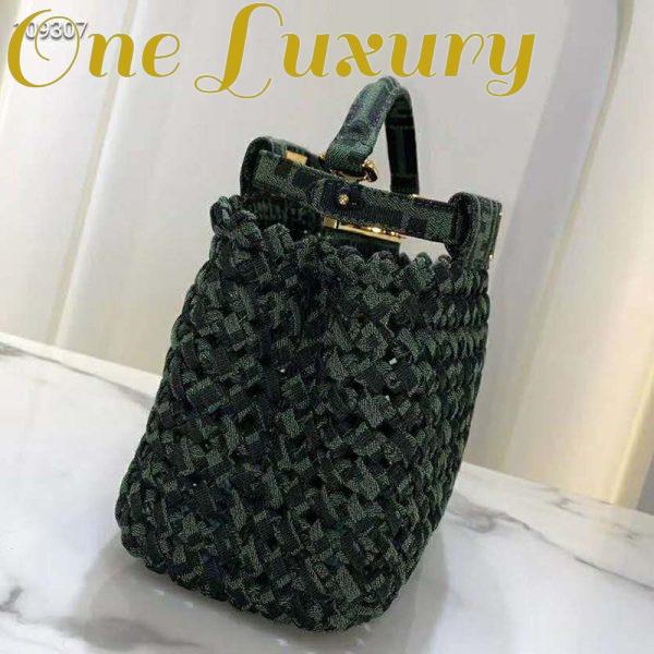 Replica Fendi Women Peekaboo Iconic Medium Jacquard Fabric Interlace Bag-Dark Green 4