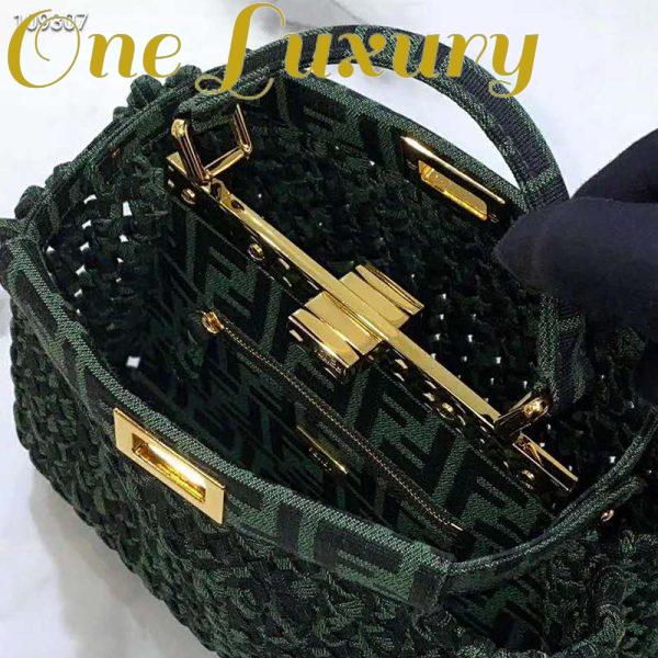 Replica Fendi Women Peekaboo Iconic Medium Jacquard Fabric Interlace Bag-Dark Green 7