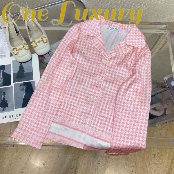 Replica Dior Women Chez Moi Short-Sleeved Shirt Peony Pink Silk Twill with Micro Houndstooth Motif 3