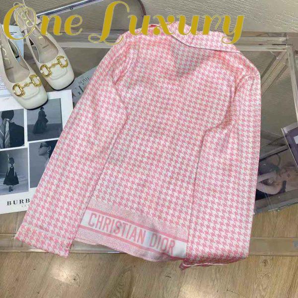 Replica Dior Women Chez Moi Short-Sleeved Shirt Peony Pink Silk Twill with Micro Houndstooth Motif 4