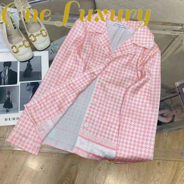 Replica Dior Women Chez Moi Short-Sleeved Shirt Peony Pink Silk Twill with Micro Houndstooth Motif 6