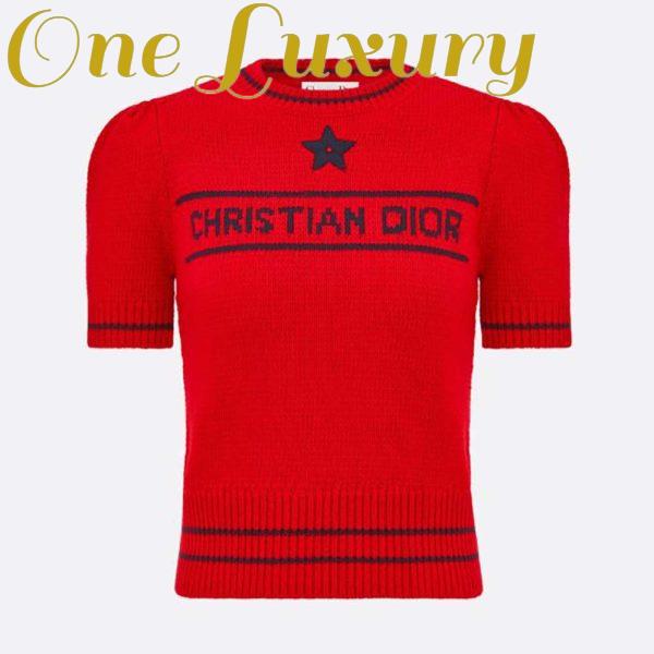 Replica Dior Women Christian Dior Short-Sleeved Sweater Red Cashmere and Wool Knit