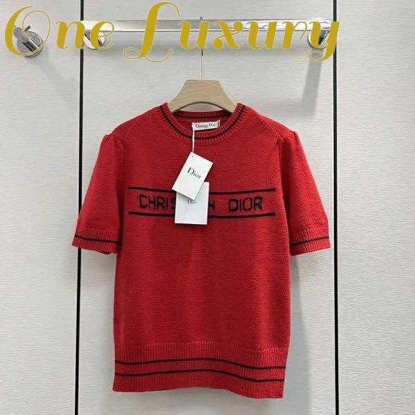 Replica Dior Women Christian Dior Short-Sleeved Sweater Red Cashmere and Wool Knit 3