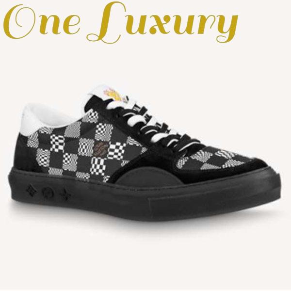 Replica Louis Vuitton LV Unisex LV Ollie Sneaker Black Damier Canvas and Suede Calf Leather