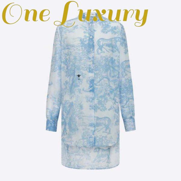 Replica Dior Women Long Blouse Cornflower Blue Cotton Voile with Toile de Jouy Motif 2