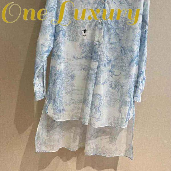 Replica Dior Women Long Blouse Cornflower Blue Cotton Voile with Toile de Jouy Motif 7