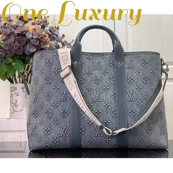 Replica Louis Vuitton Unisex Weekend Tote NM Monogram Washed Denim Coated Canvas Cowhide Leather 4