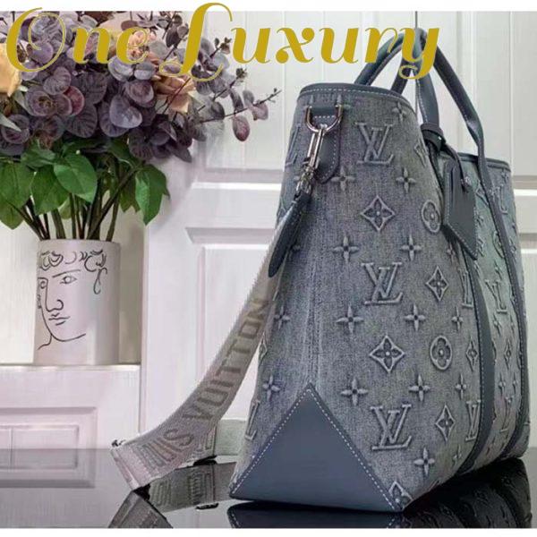 Replica Louis Vuitton Unisex Weekend Tote NM Monogram Washed Denim Coated Canvas Cowhide Leather 5