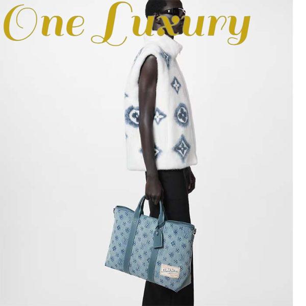 Replica Louis Vuitton Unisex Weekend Tote NM Monogram Washed Denim Coated Canvas Cowhide Leather 13