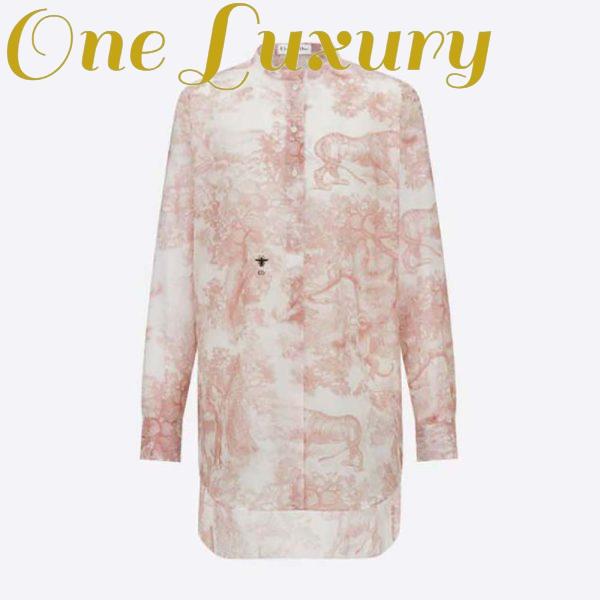 Replica Dior Women Long Blouse Rose Des Vents Cotton Voile with Toile de Jouy Motif