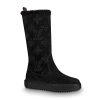 Replica Louis Vuitton LV Women Breezy Half Boot in Black Suede Calf Leather with Monogram Canvas-Black